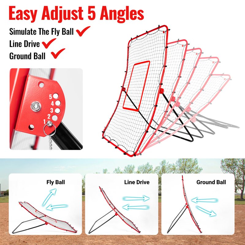 Baseball Rebounder Net 68x44 Inches Adjustable Pitch Training Aid for Solo & Team Practice