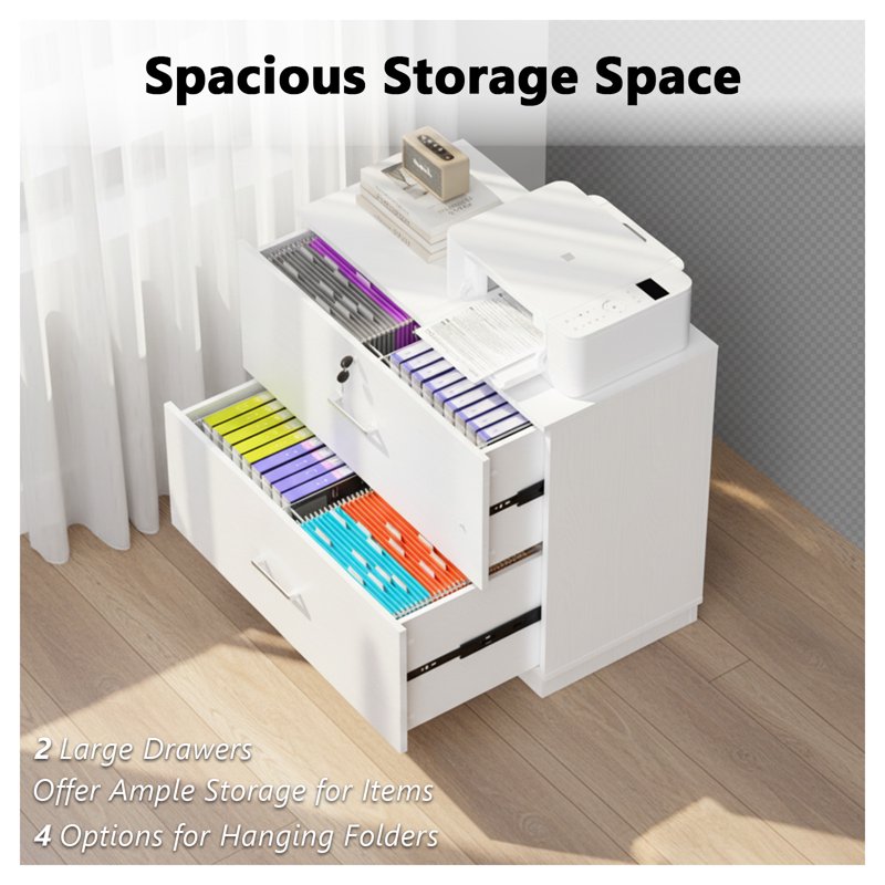 Lockable Wood Filing Cabinet with 2 Drawers for Home Office, Fits Letter Legal Files