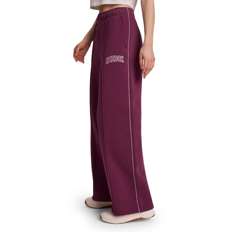 Reebok Women's Wide Leg Fleece Pants with Contrast Stitch & Pockets