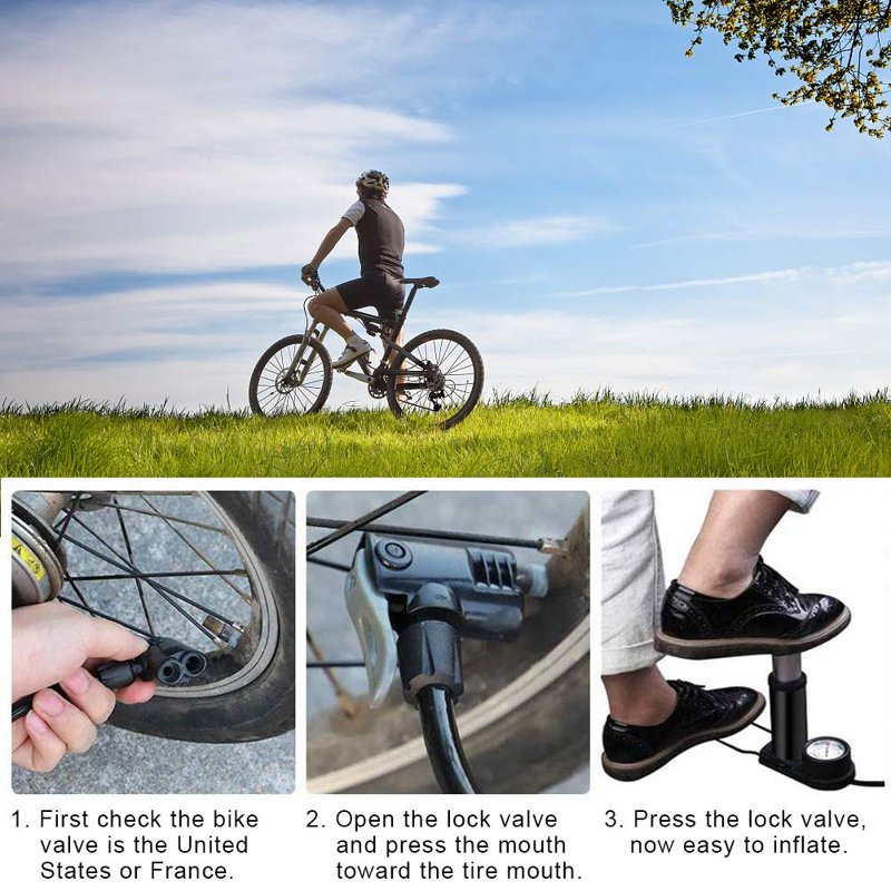 Portable Foot Pump with Gauge - 160 PSI Bike, Tire, Ball & Inflatables Inflator