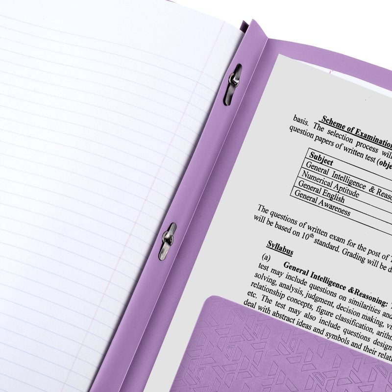Purple Plastic Pocket and Prong Folder - Stay-Put File Organizer, 8.5 x 11 inches