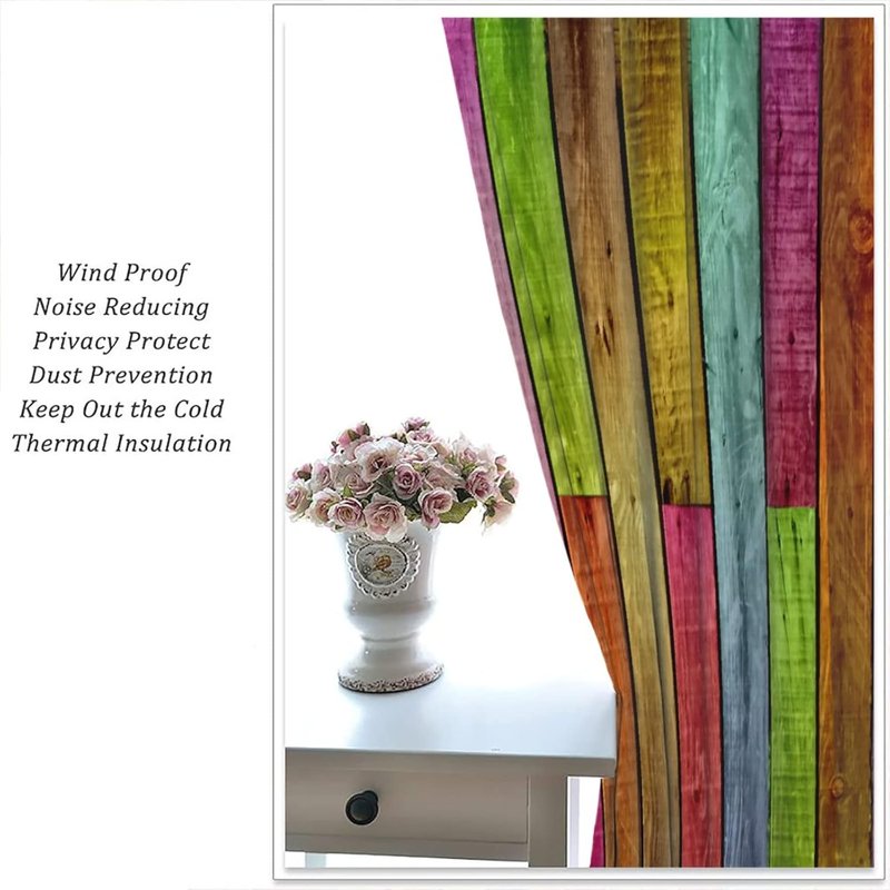 Colorful Wooden Bathroom Curtain Set - Farmhouse Style Blackout Window & Door Drapes for Bedroom and Kitchen