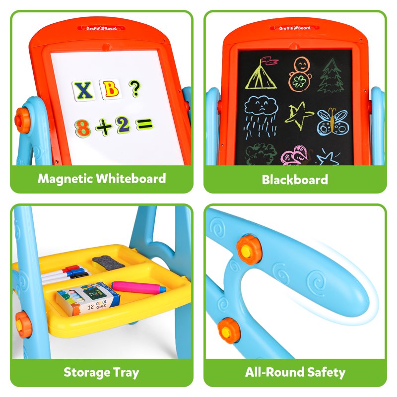 Double-Sided Kids Art Easel with Magnetic Whiteboard & Chalkboard – Educational Gift for Ages 2-6