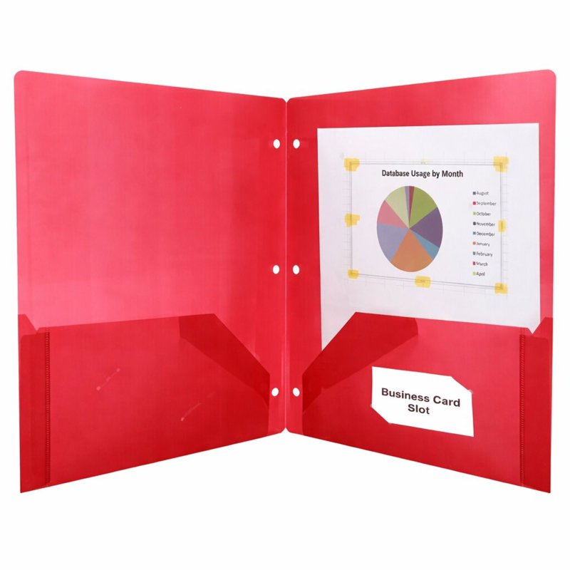 100 Pack Red Two-Pocket Translucent 3-Ring Hole Punch Folders - 11.5 x 9.5 in