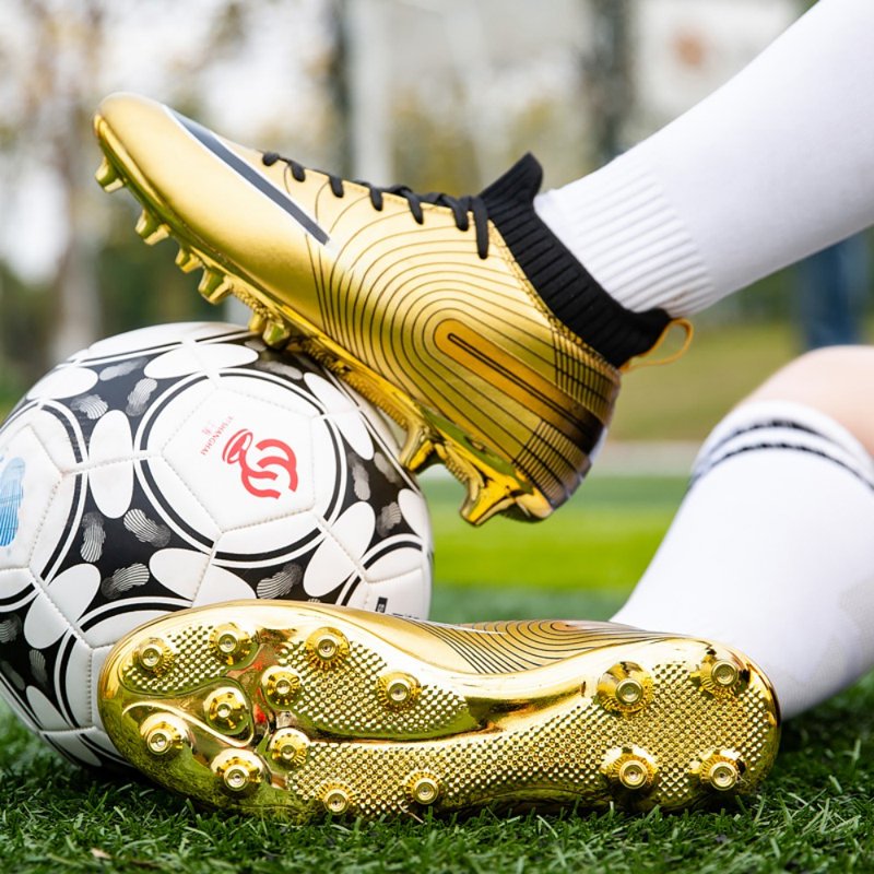 Men's Soccer Cleats High-Top Ankle Support, Gold Sole Football Boots