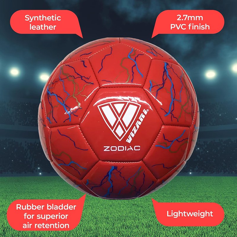 Vizari Zodiac Soccer Ball - Sizes 3, 4, 5, Red | Waterproof Synthetic Leather