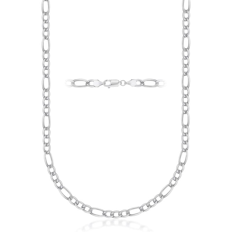 Sterling Silver Figaro Chain Necklace 4mm Made in Italy - Hypoallergenic & Durable