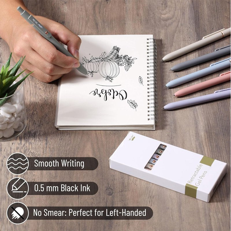 Retractable Gel Pens Set - 6 Morandi Barrel Colors, Smooth Black Ink