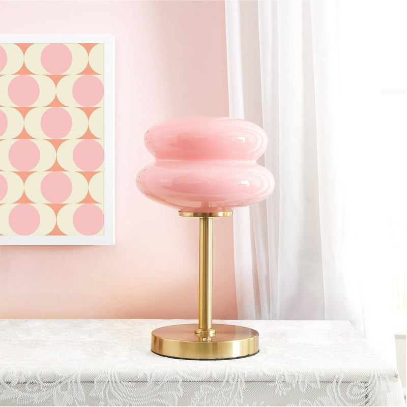 Pink Double Bubble Glass Table Lamp - Modern Nightstand Decor, 12.4in