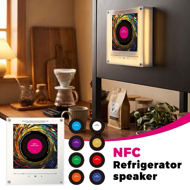Programmable NFC Music Refrigerator Magnet with Vinyl Discs & LED Light - Home Decor Gift
