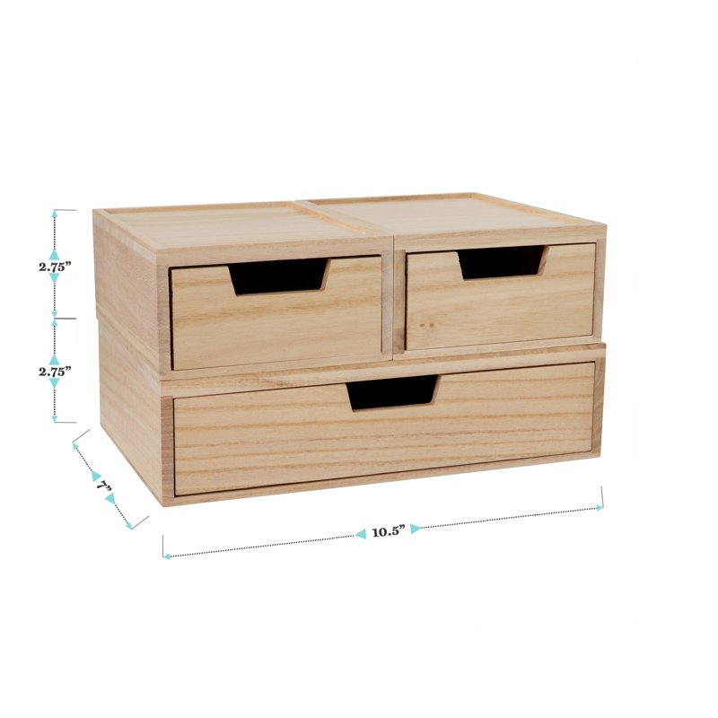 Stackable Wooden Desk Organizer Boxes with Drawers - Set of 3