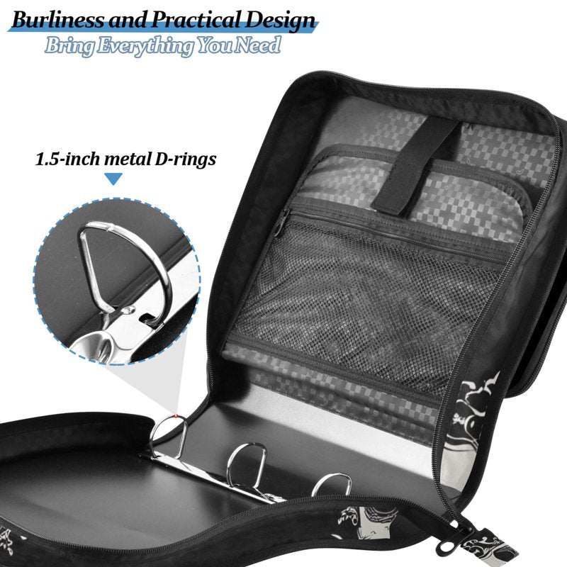 Large Capacity Waterproof Zipper Binder with Shoulder Strap - Holds 500 Sheets