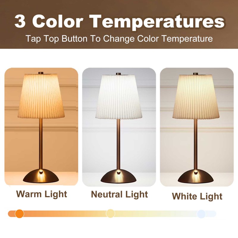 Rechargeable Cordless Table Lamp with 3 Color Temperatures & Dimming