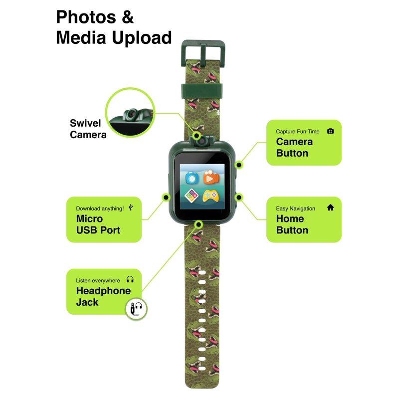 Kids Headphones and Smartwatch Set - Green Rex Roarsome Print