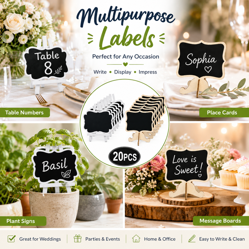 Mini Chalkboard Signs Set for Food, Wedding, Party Decor - 20 Reusable Labels