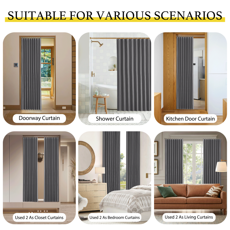 Blackout Door Curtain Room Divider Privacy Panel 50x63 Inches - Grey