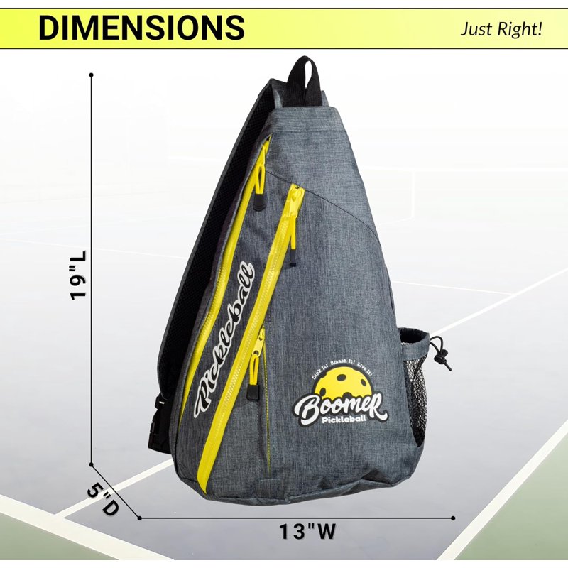 Charcoal Boomer Pickleball Sling Bag with Paddle Storage, 3 Zipper Compartments