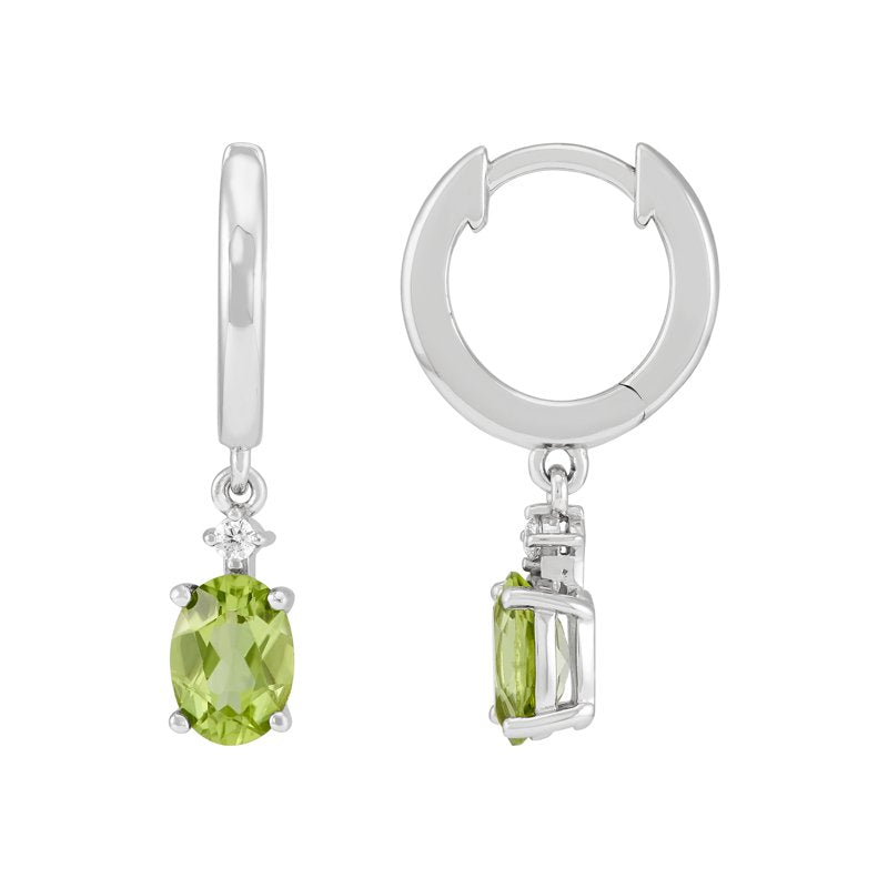Sterling Silver Oval Peridot Drop Earrings with Cubic Zirconia Accent