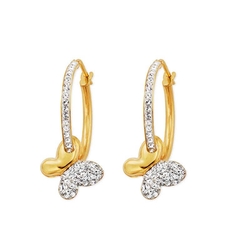 14K Gold Plated Crystal Butterfly Hoop Earrings for Women