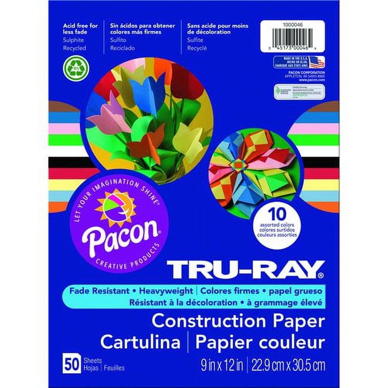 Construction Paper Assortment Pack - 50 Sheets, 9x12 Inches, Multicolor