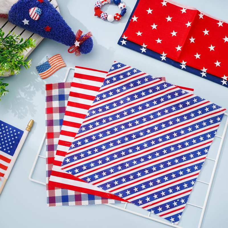 Patriotic Cotton Fabric Bundles 8pcs 10x10 Inch for 4th of July Quilting & DIY Crafts