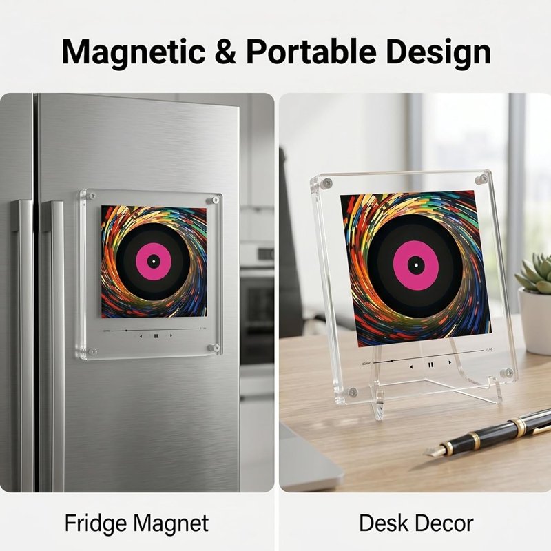 Mini Vinyl Record Fridge Magnet with LED Light - Portable Music Player & Decor