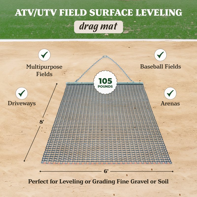 6 ft x 8 ft Zinc Plated Field Leveling Drag Mat for ATV UTV Yard & Infield Smoothing
