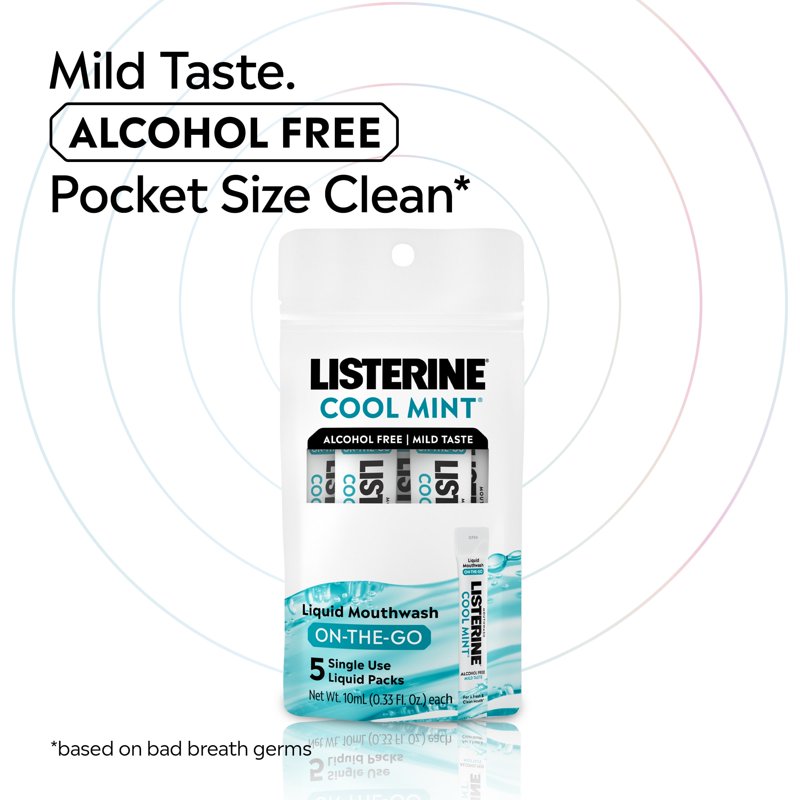 Alcohol-Free Mouthwash Packets - Fresh Breath, Travel-Friendly, Cool Mint, 5 Pack