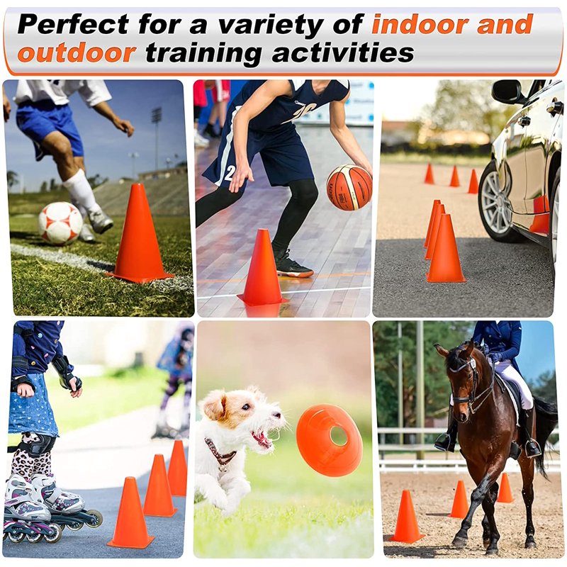 9-Inch Sports Training Cones - 24 Pack for Soccer Football Basketball Agility
