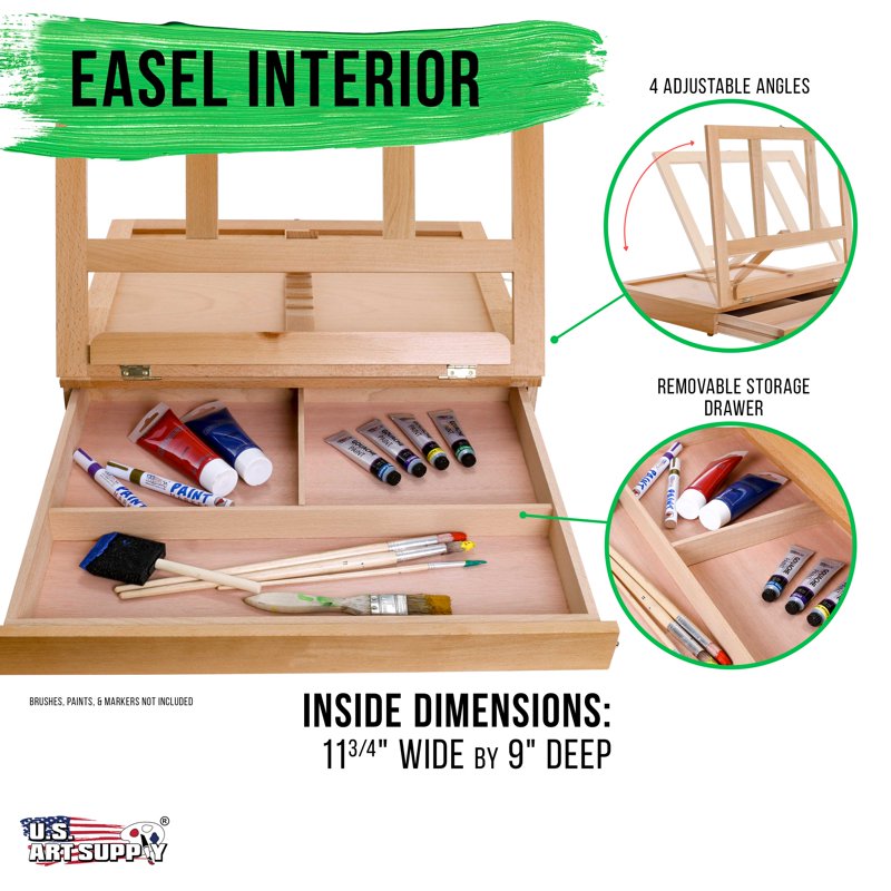 Adjustable Wooden Artist Desk Easel with Storage Drawer and Paint Palette