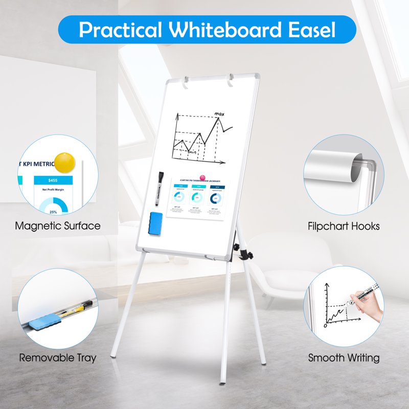 Portable Magnetic Whiteboard Easel with Adjustable Tripod Stand 36x24 Inch