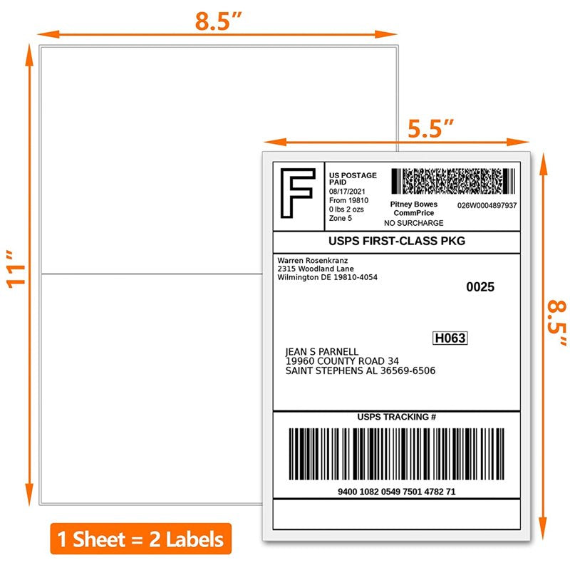 Self-Adhesive Shipping Labels for Laser & Inkjet Printers - 8.5 x 5.5 Inches, 500 Labels