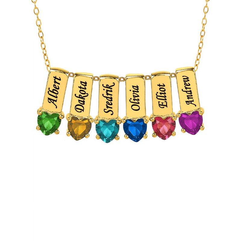 Personalized Family Charm Pendant with Up to 6 Heart-Shaped Birthstones - Sterling Silver