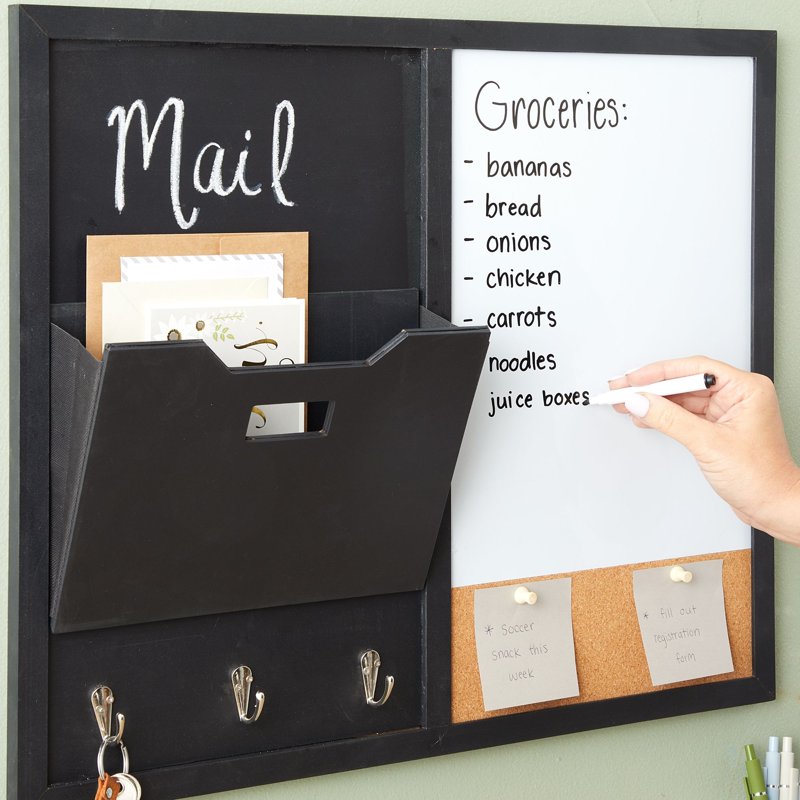 Wall Organizer with Whiteboard Corkboard & Chalkboard - 22x18 in