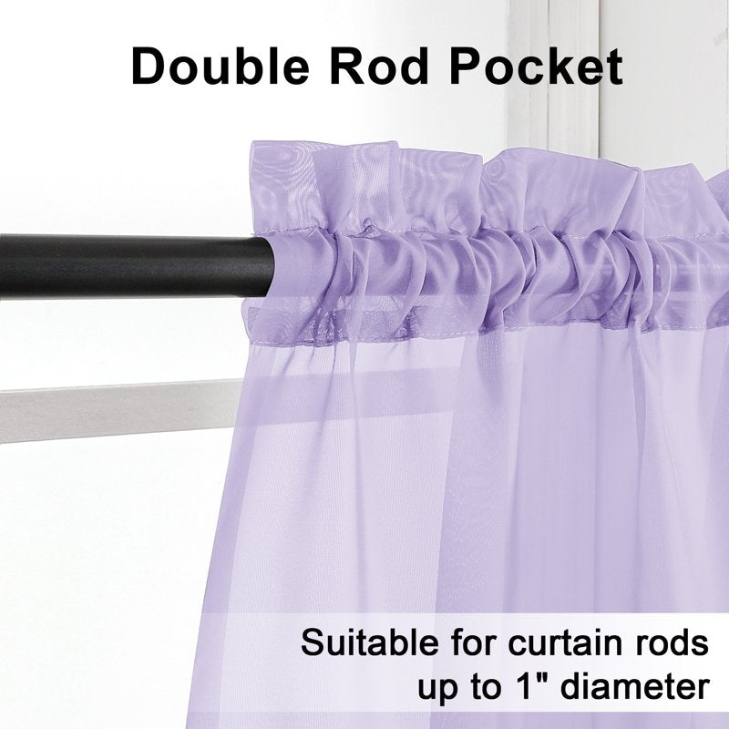 Lavender Sheer Curtains 2 Pack - Light Filtering Voile Panel for Windows & Doors