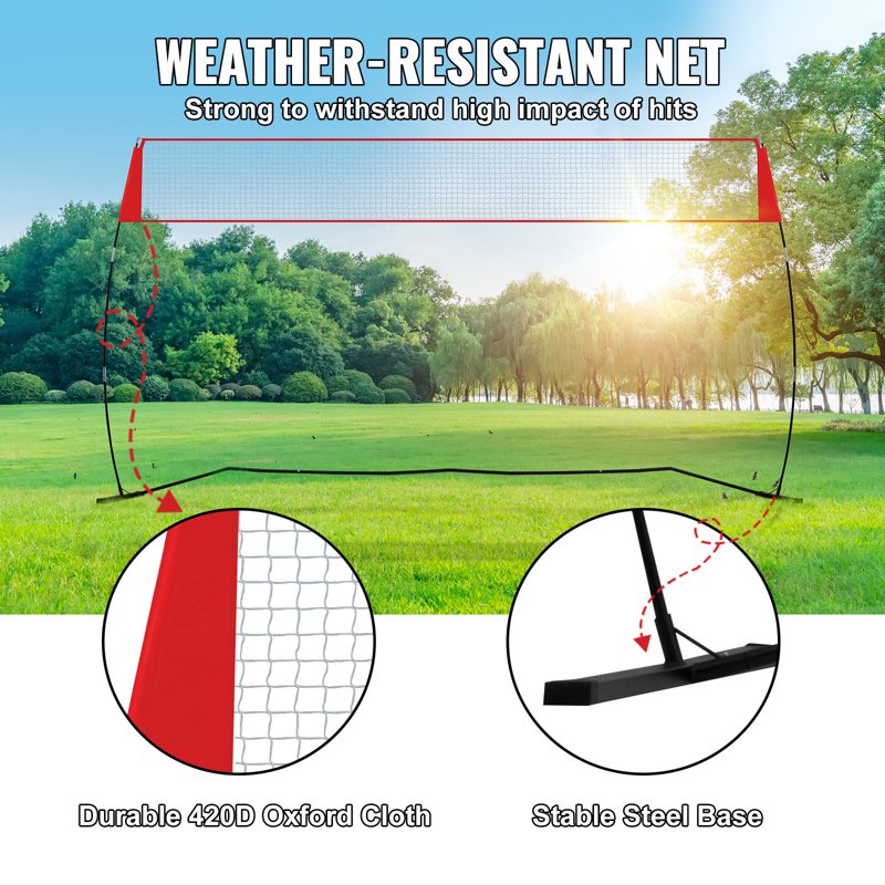 Portable Indoor Outdoor Volleyball Net with Height Adjustment & Carry Bag - 14 ft Wide