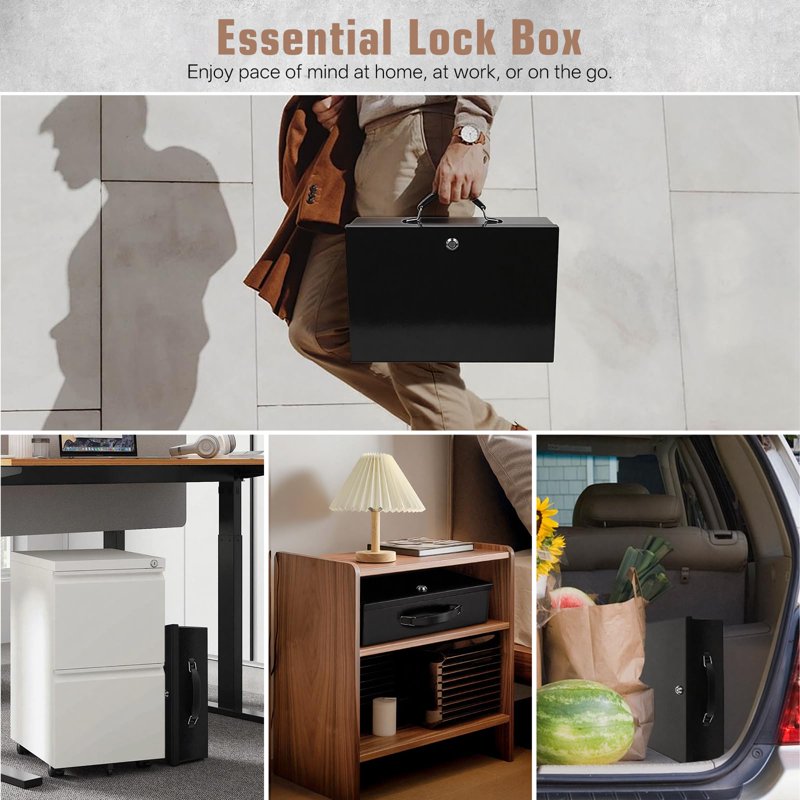 Fireproof Document Safe Box with Key Lock - Portable Fire-Resistant Safe for Personal Items