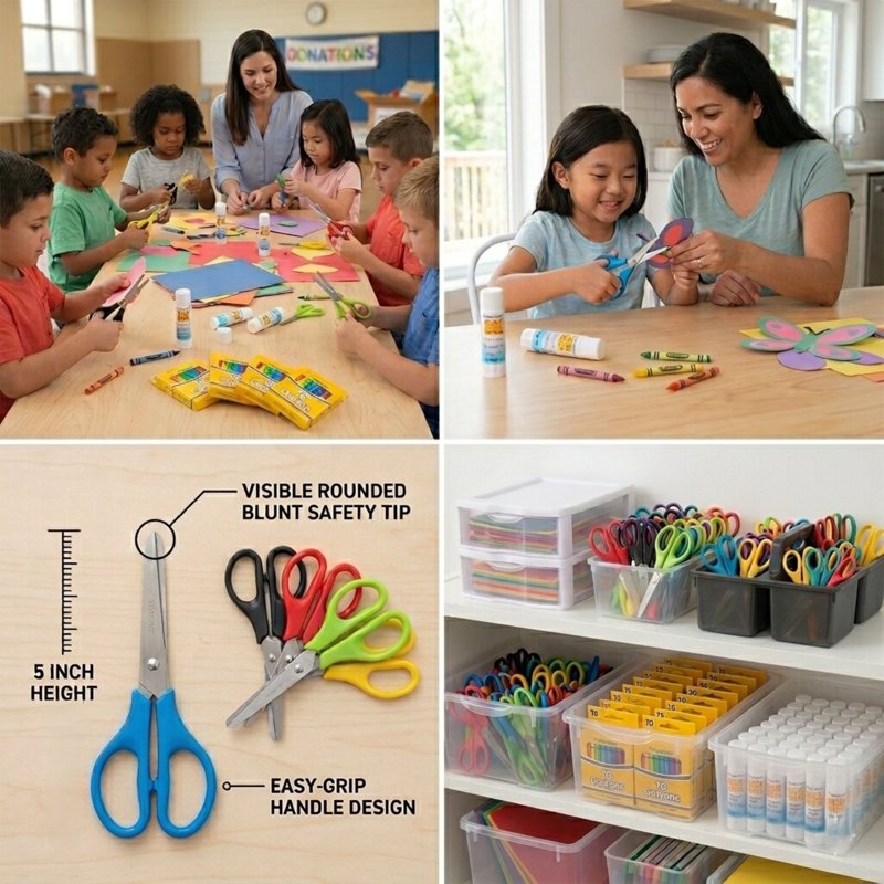 Bulk Safety Scissors Set - 100 Assorted 5-Inch Blunt Tip Craft & School Scissors