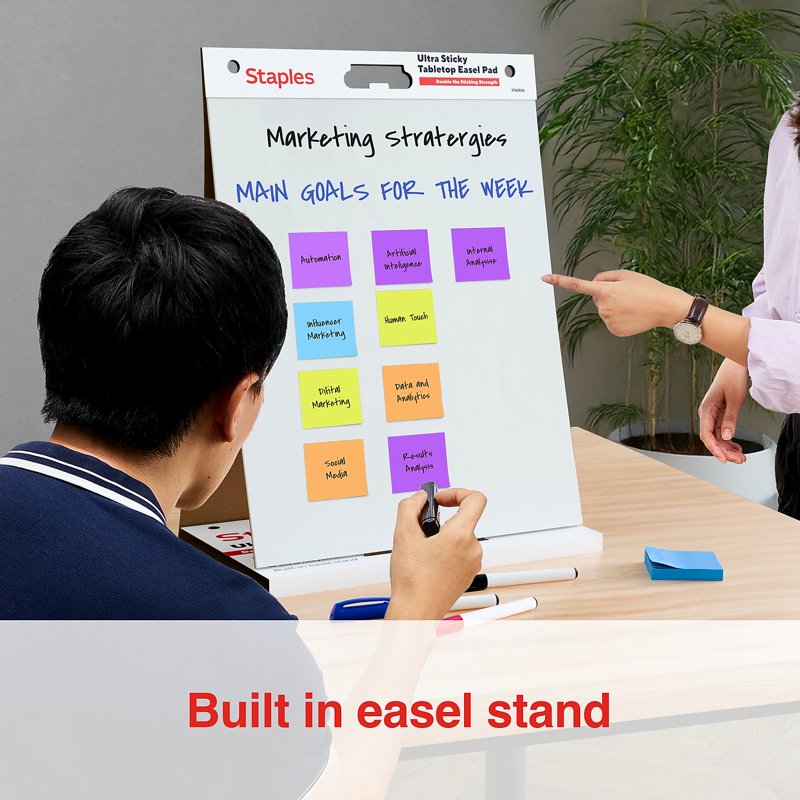 Staples Ultra Sticky Tabletop Easel Pad 20 x 23 Inches - 20 Sheets for Meetings & Brainstorming