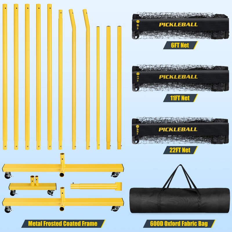 Portable Pickleball Net Set with Wheels - 3 Size Options, All-Weather Durable, Carry Bag & Easy Takedown