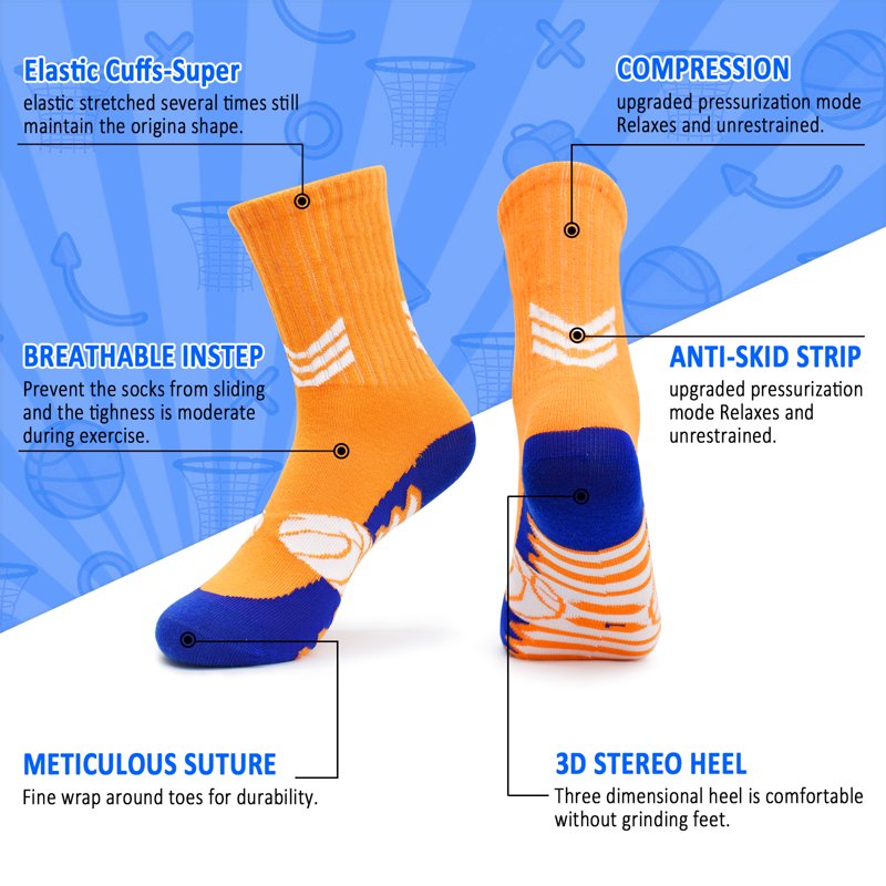 Kids Athletic Sports Socks - Basketball, Soccer & More - 6 Pairs