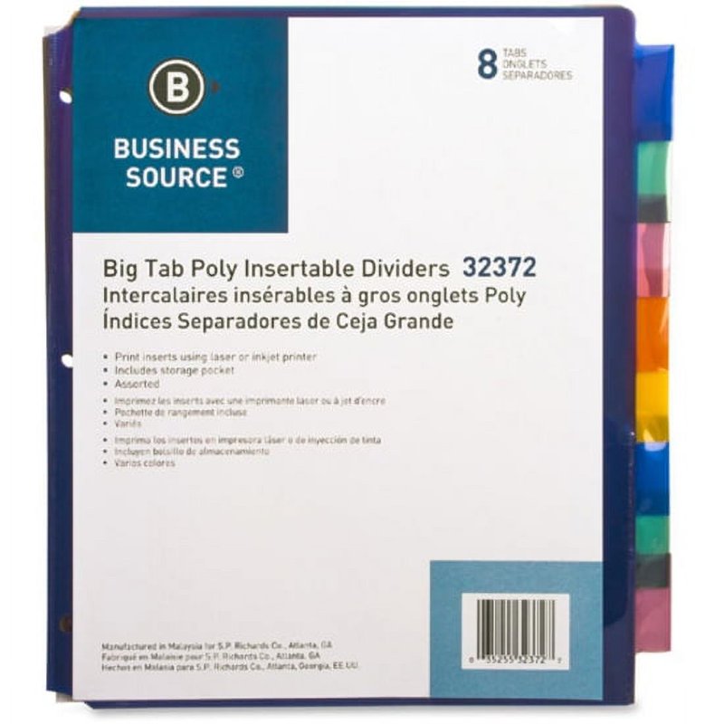 Pocket Index Dividers Set of 8 with Large Tabs and Colorful Inserts
