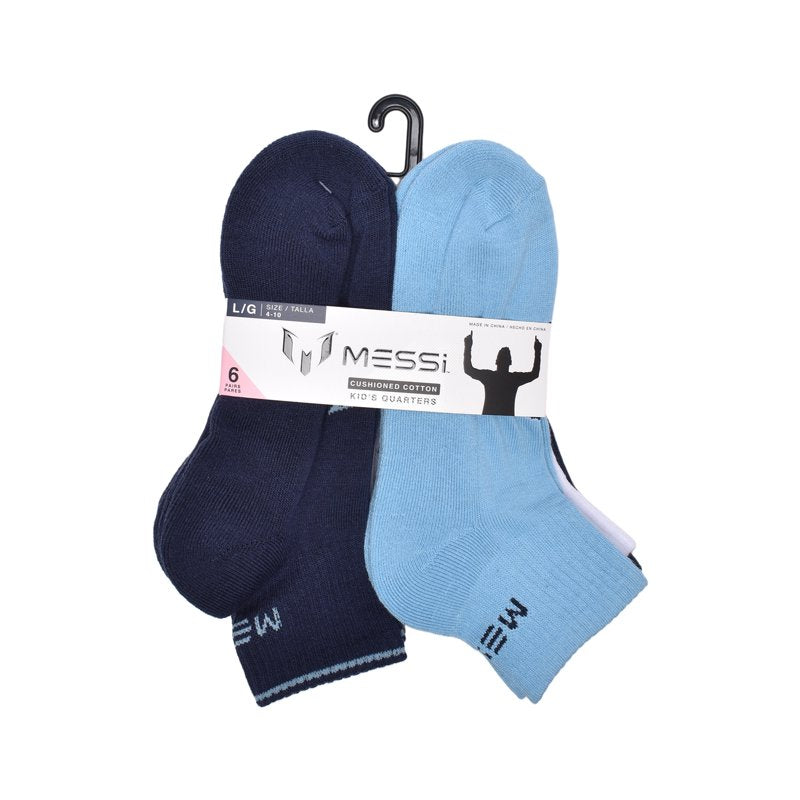 Messi Boys Quarter Socks 6-Pack - Blue M Logo, Size L (Variation of THIS listing)