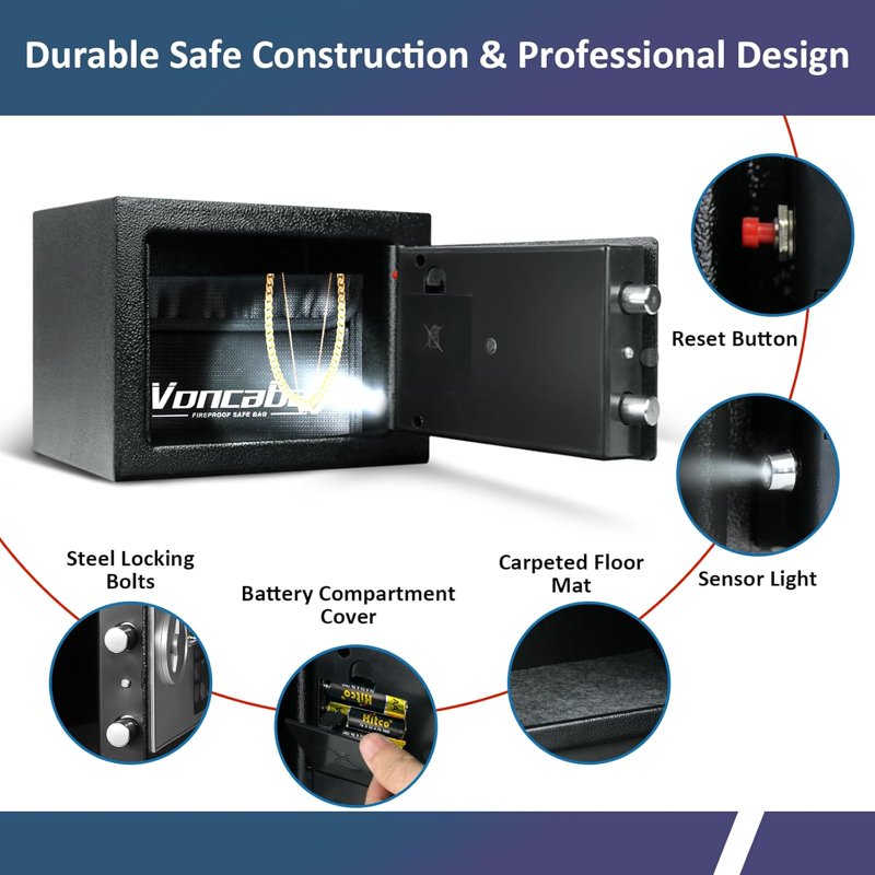 Money Safe Box with Fireproof Bag and Digital Keypad - Security Safe for Home & Office