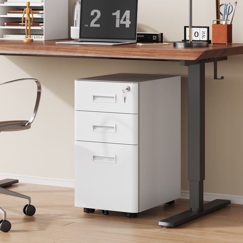 Metal File Cabinet with Lock & Mobile Wheels - 3 Drawer Office Storage