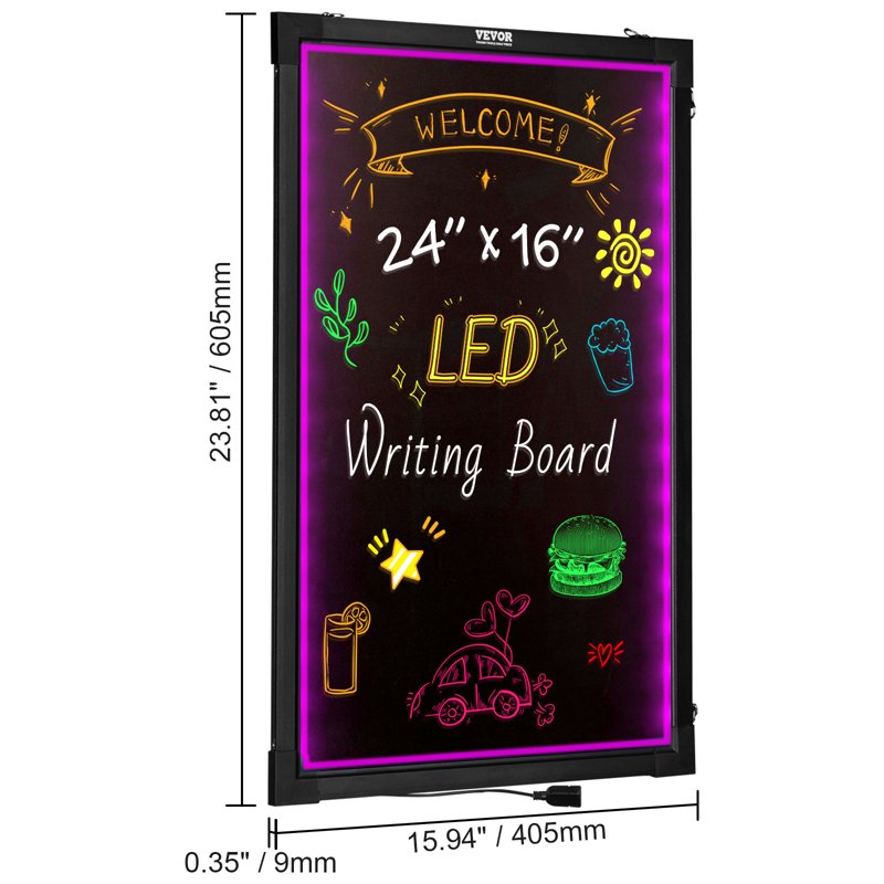 LED Message Writing Board 24x16 Inch Neon Light Sign with Markers & Remote