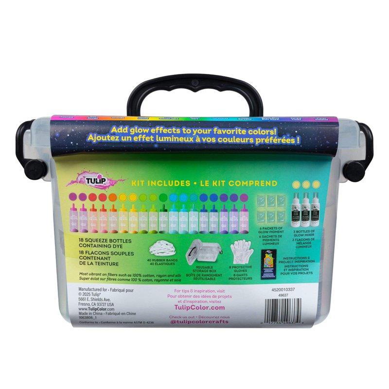Tie-Dye Fabric Dye Kit with Glow Pigments - 77 Pieces for Cotton & Silk
