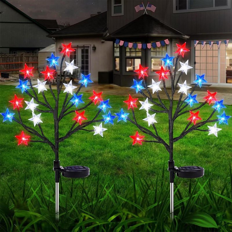 Patriotic Solar Stake Lights - Red White Blue Outdoor Decoration for Independence Day