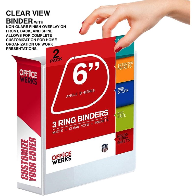 Heavy Duty 3-Ring Binders 6.5 Inch Spine 4-Pack Clear View Pockets