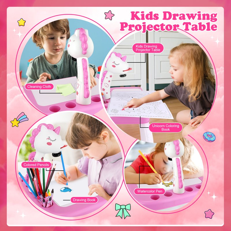 Kids Art Projector Kit with Drawing Supplies and Unicorn Design - Educational Craft Set for Children 3+